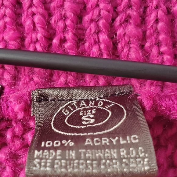 Gitano Womens Vintage Magenta Collared Knit Sweater 3/4 Sleeve V-neck Shawl SzS - Picture 4 of 13